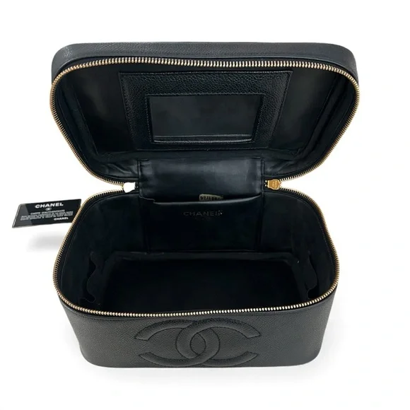 CHANEL Rare 1997 Mirrored Vanity Cosmetic Case / Make Up Bag / Caviar Leather - Picture 14 of 16